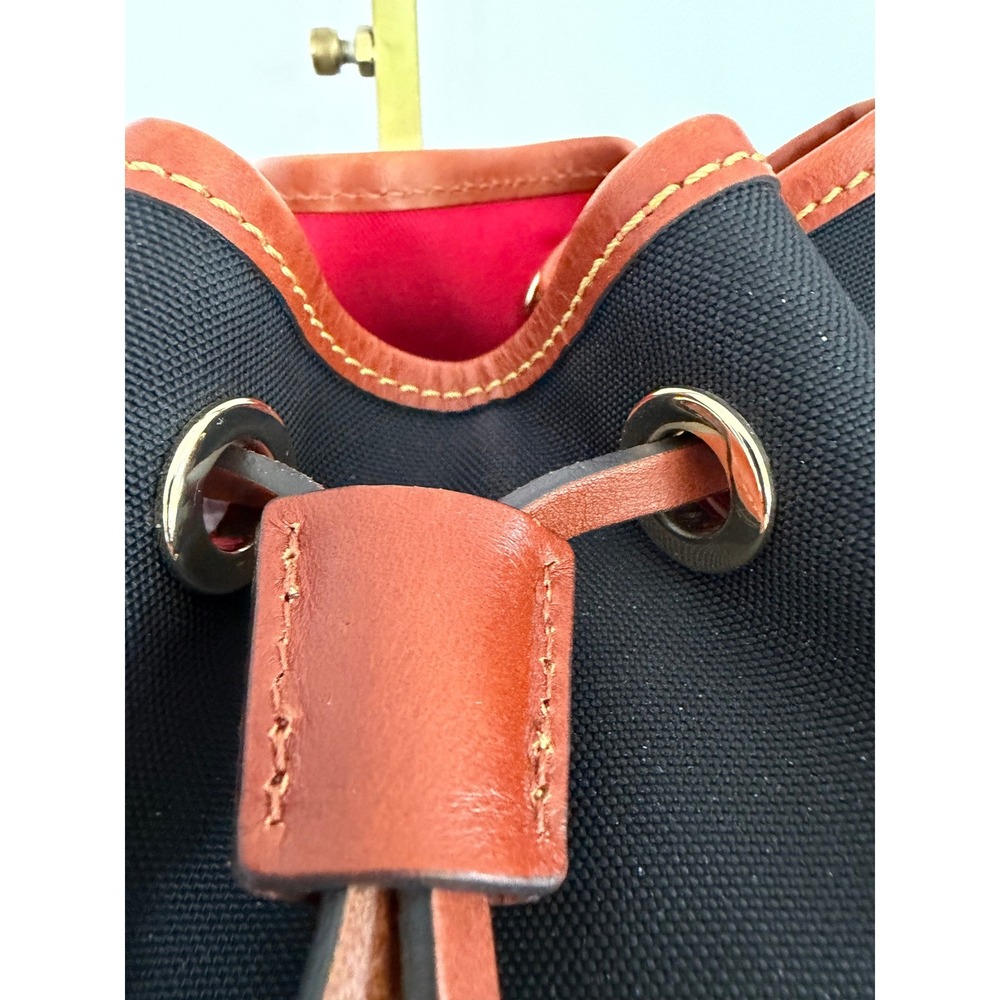 Dooney & Bourke Black Nylon Leather Trim Drawstring Bucket Bag Tassel EUC - Picture 10 of 13